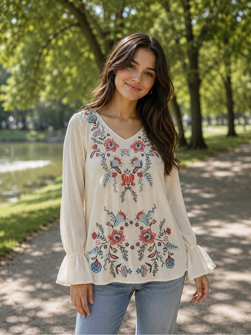 Umgee Cream Embroidered Tunic Top Small